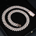 15MM S925 Silver 2 Rows VVS Moissanite Two Tone Cuban Link Chain