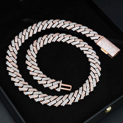 GL 15mm 925 Silver VVS Moissanite Two Tone Cuban Link Chain