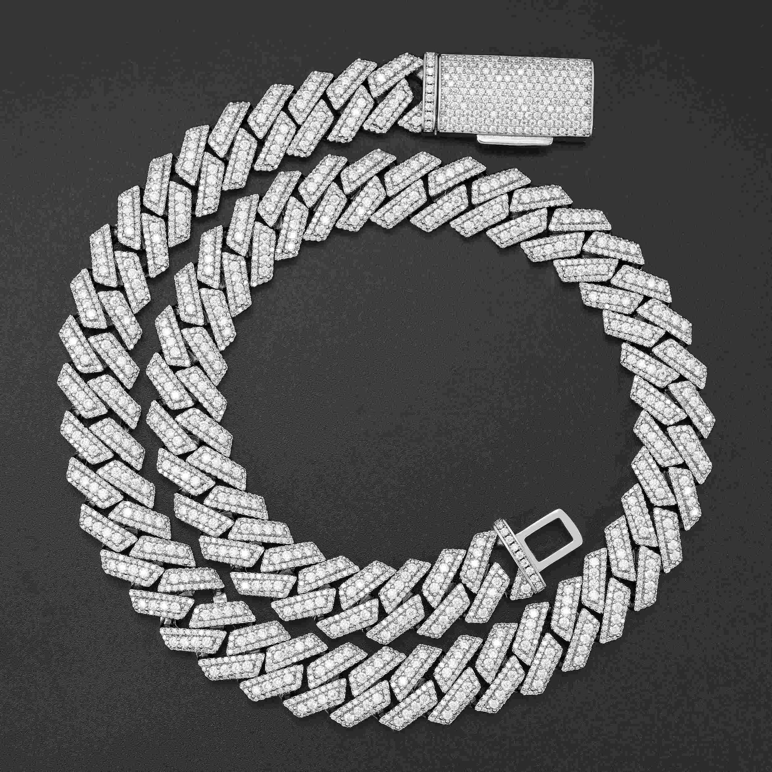15MM S925 Silver Rise Stones VVS Moissanite Hip Hop Cuban Link Chain