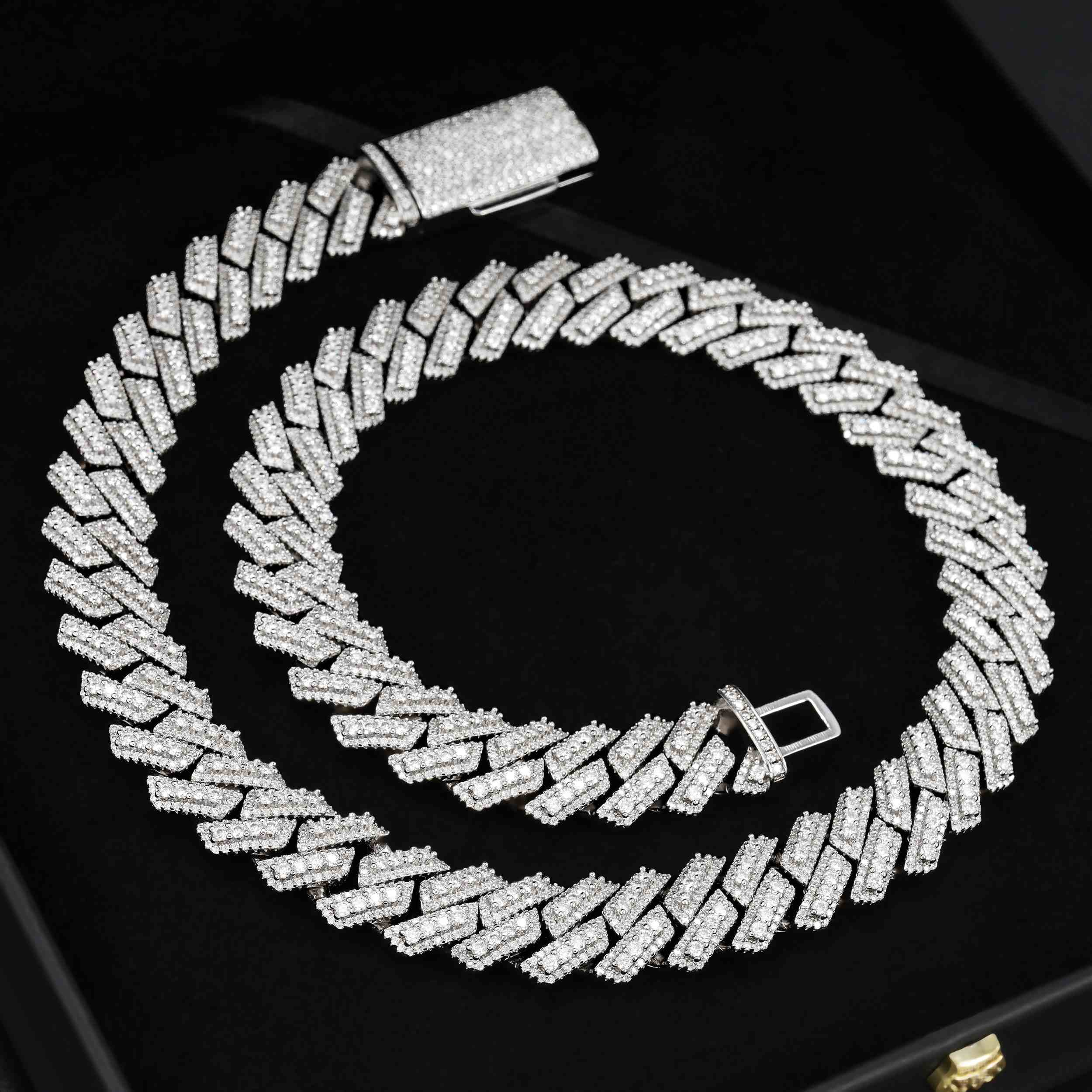 15MM S925 Silver Rise Stones VVS Moissanite Hip Hop Cuban Link Chain