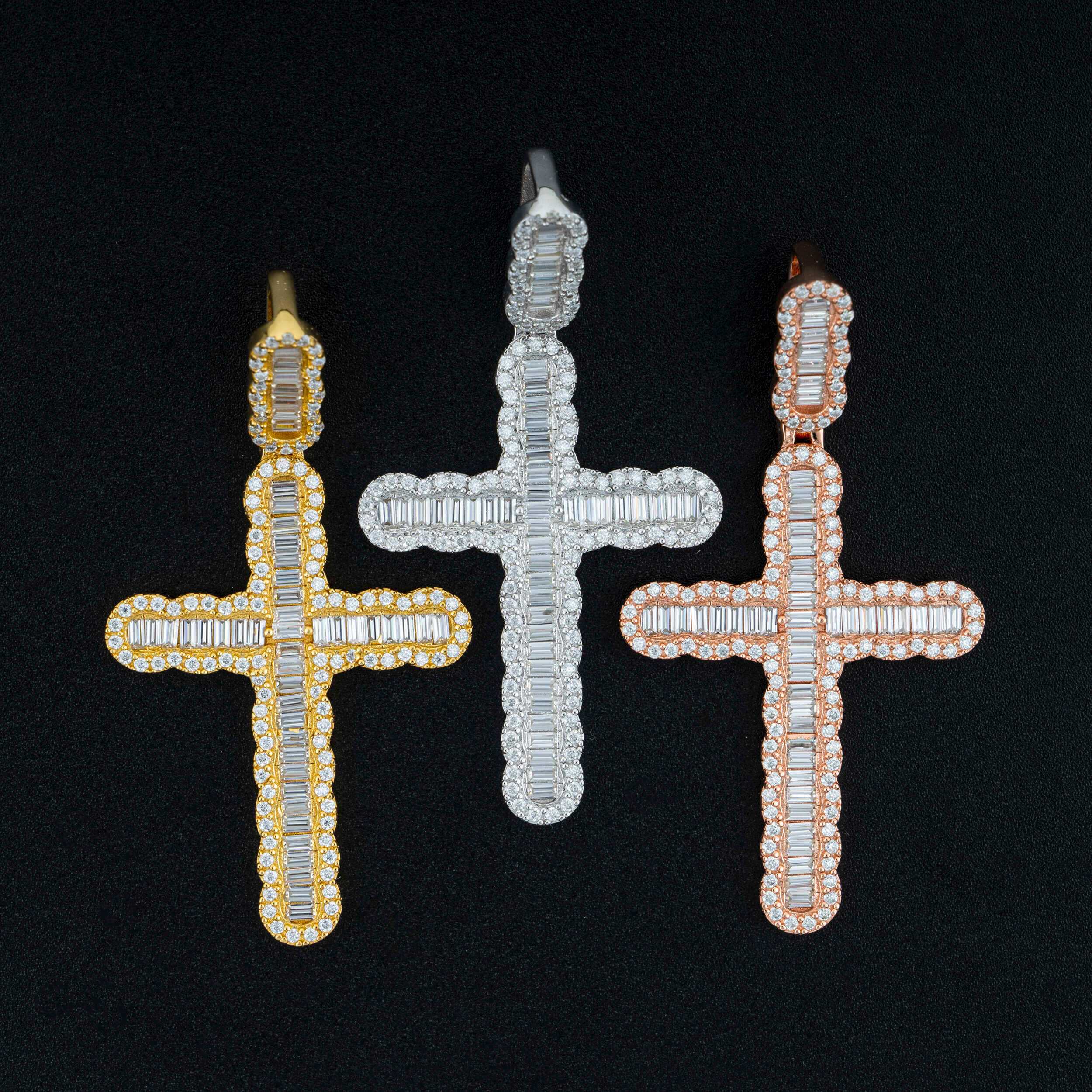 GL Hip Hop Iced Out Baguette Diamond Cross Pendant
