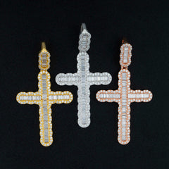 GL Hip Hop Iced Out Baguette Diamond Cross Pendan