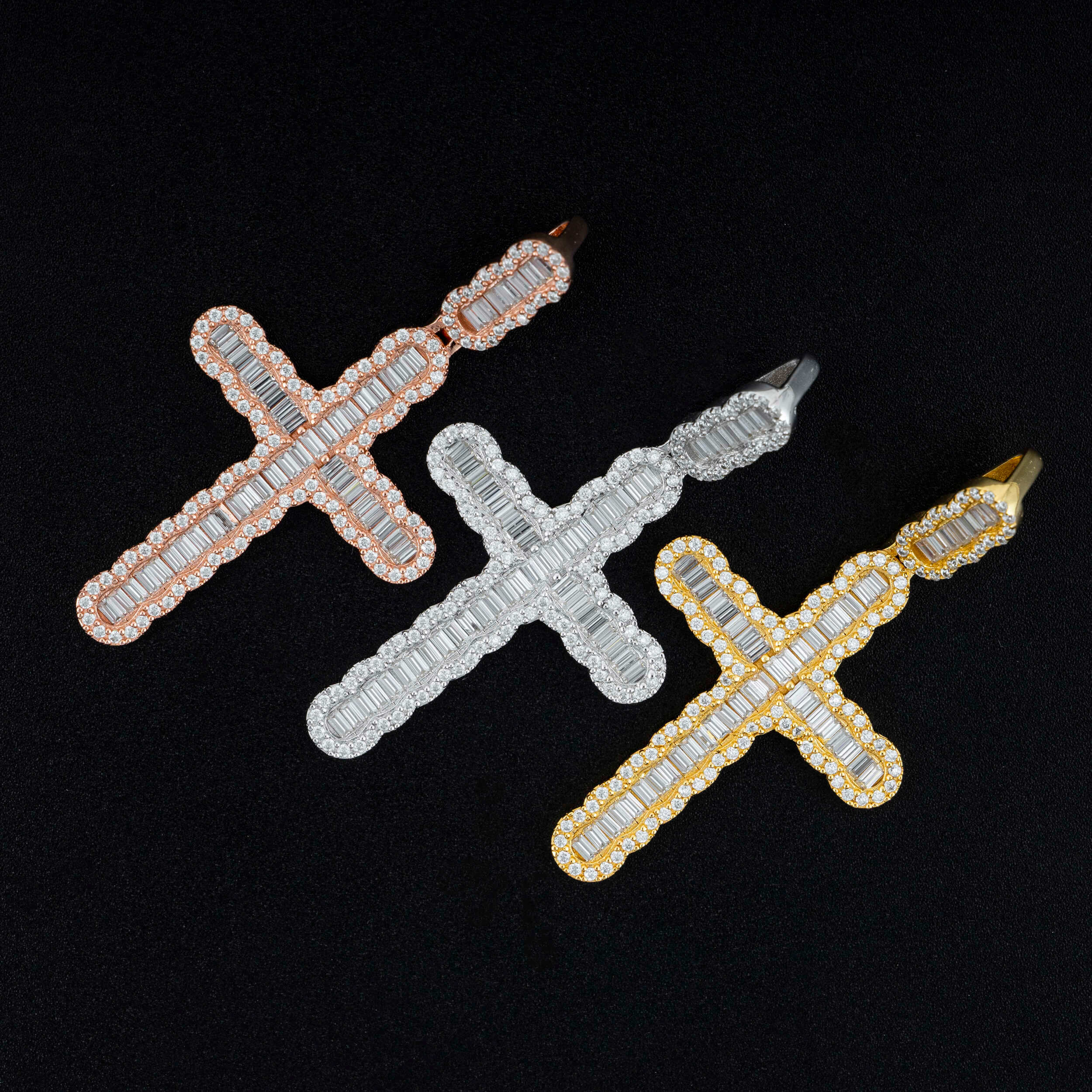 GL Hip Hop Iced Out Baguette Diamond Cross Pendant