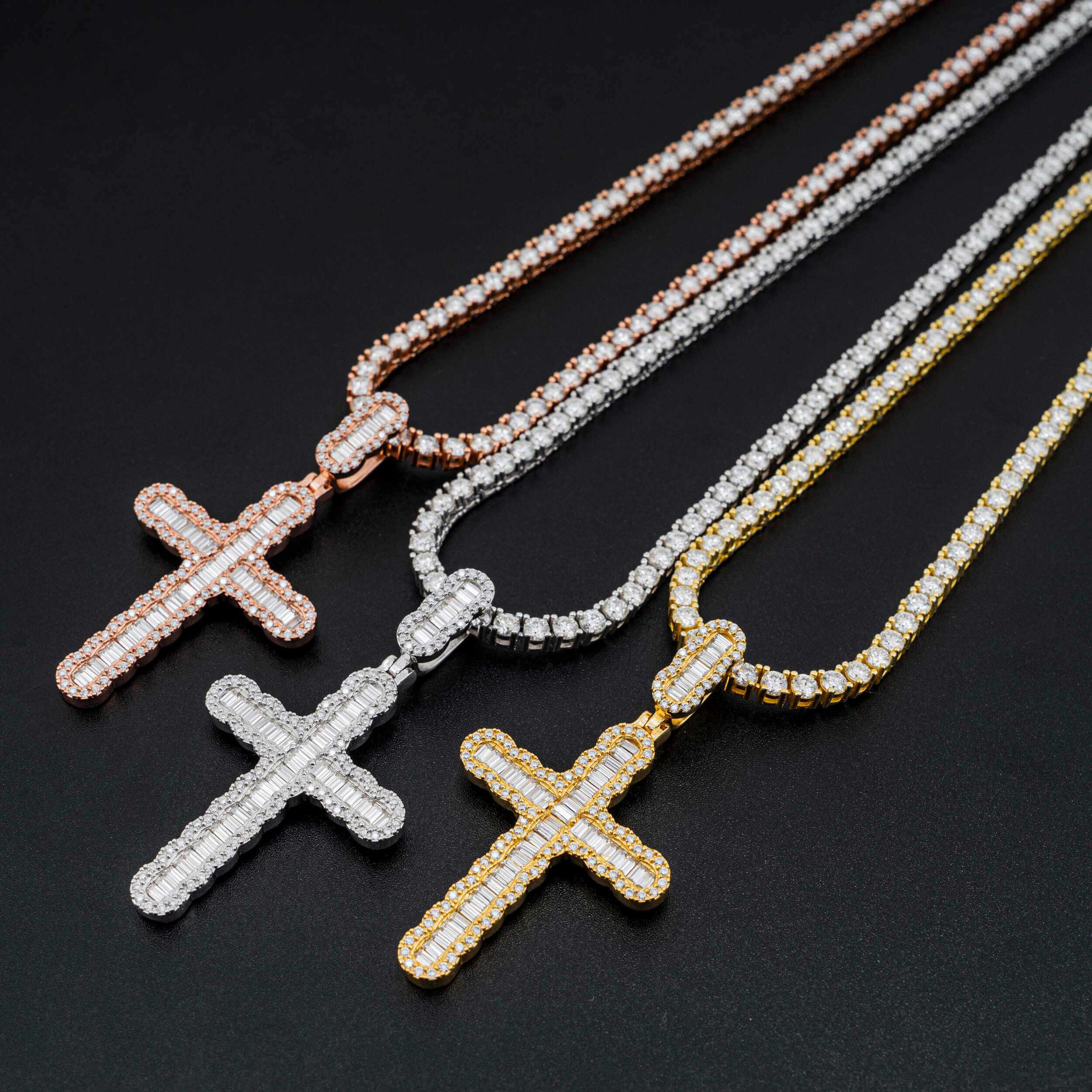 GL Hip Hop Iced Out Baguette Diamond Cross Pendant