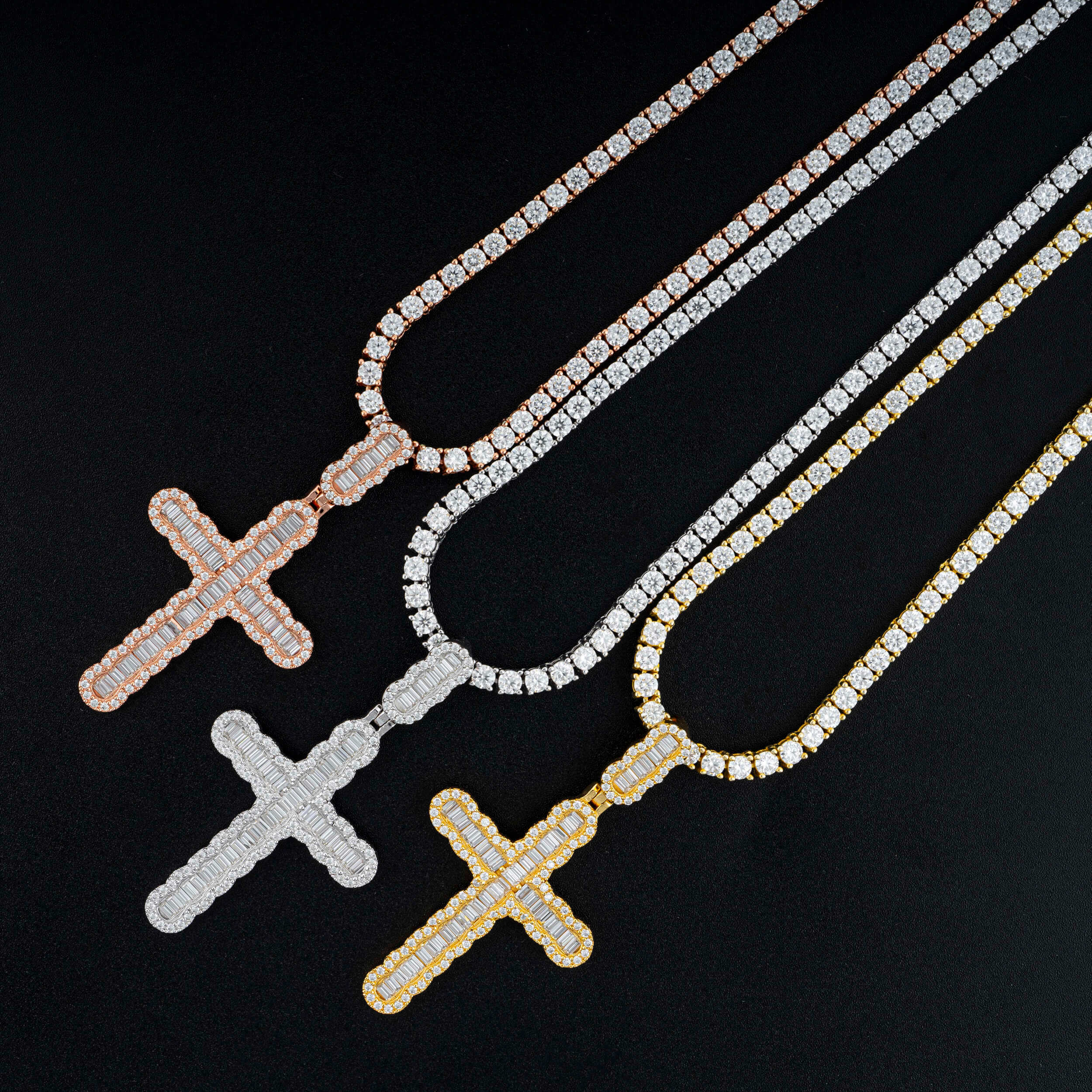 GL Hip Hop Iced Out Baguette Diamond Cross Pendant