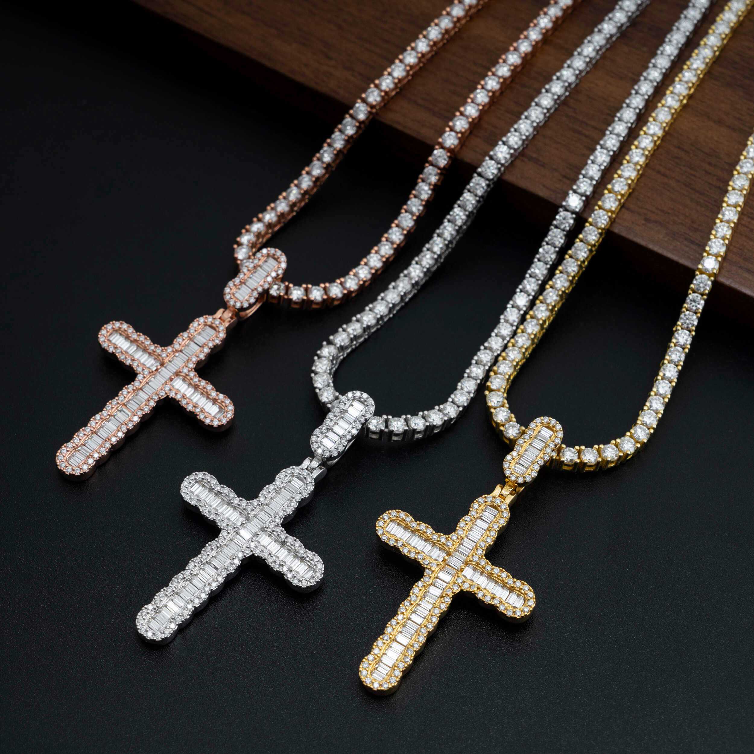 GL Hip Hop Iced Out Baguette Diamond Cross Pendant