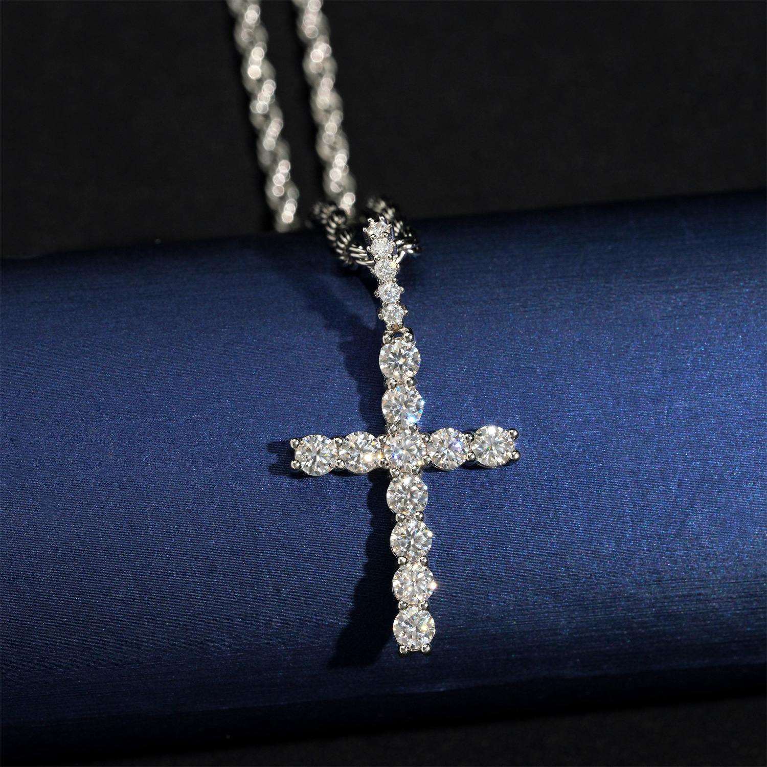 Cross 925 Sterling Silver prong inlay Moissanite Pendant