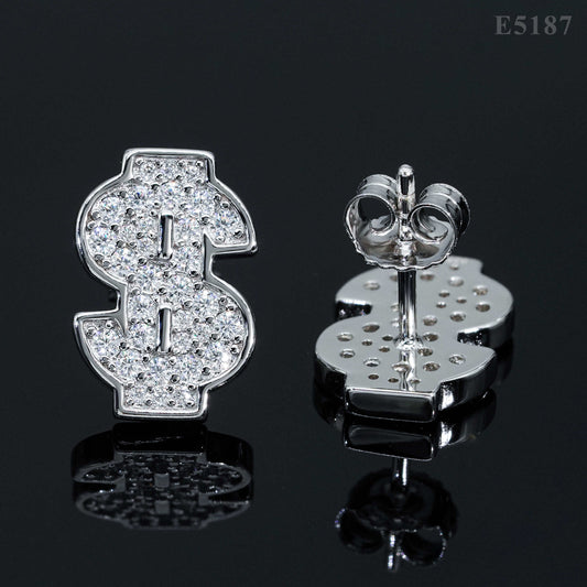 luxury dollar earrings screw back 925 sterling silver iced out vvs moissanite hip hop earring