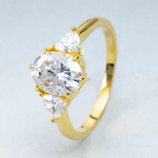 VVS Moissanite Oval three diamond engagement ring Wedding ring