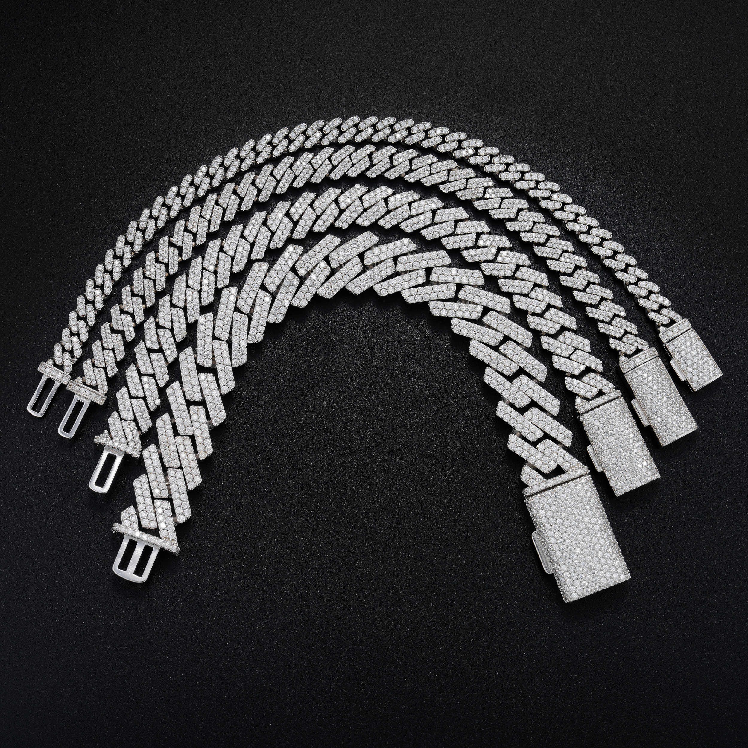 10MM S925 Silver 2 Rows VVS Moissanite Straight Edge Cuban Link Chain