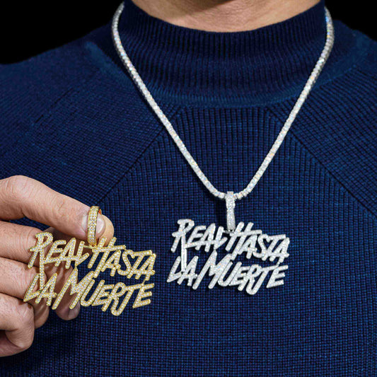 "REAL HASTA LA MUERTE" Brass Zircon pendant Giant luster hiphop jewelry