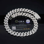 15MM S925 Silver Round Stone VVS Moissanite Cuban Miami Link Chain Necklace