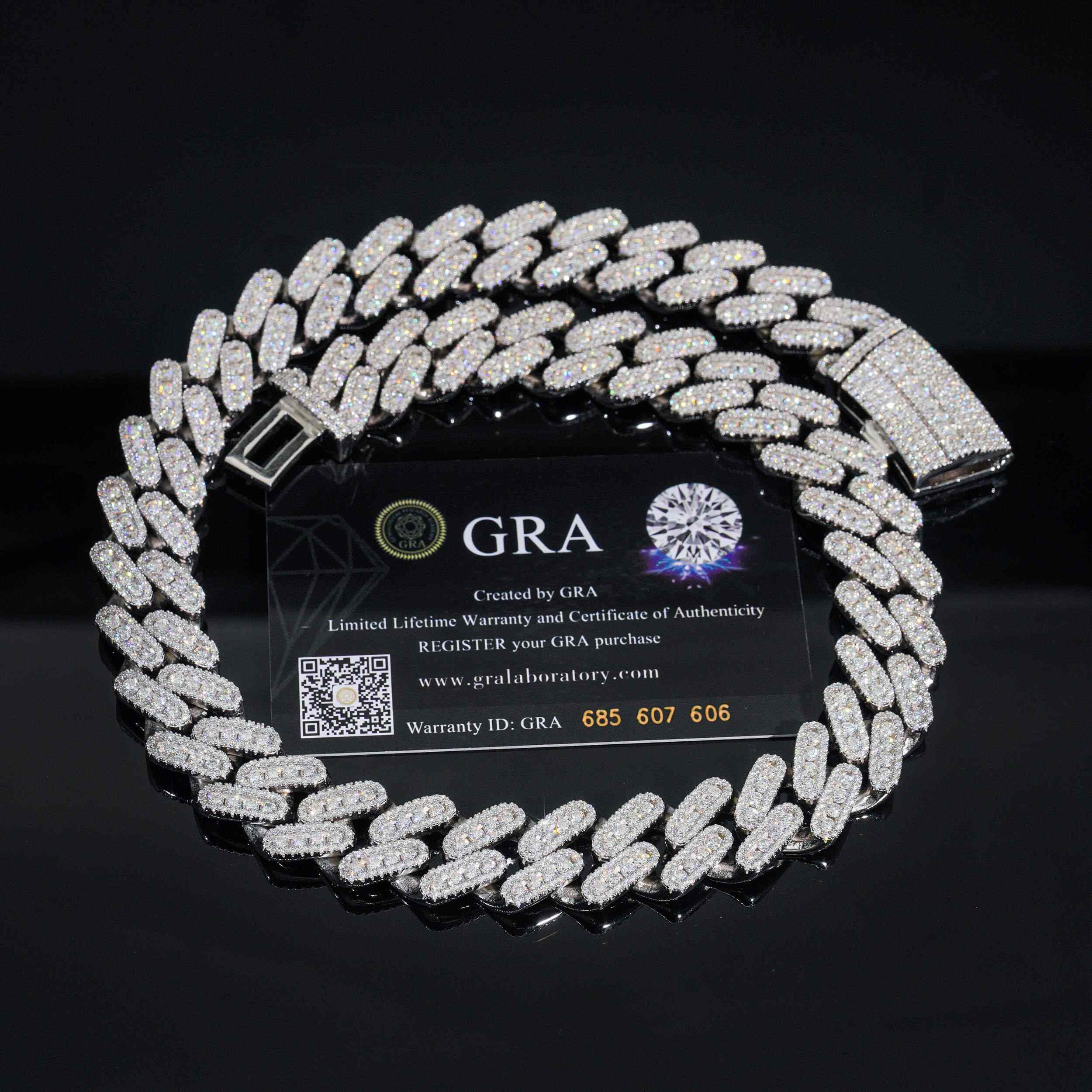 15MM S925 Silver Round Stone VVS Moissanite Cuban Miami Link Chain Necklace