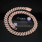 15MM S925 Silver Round Stone VVS Moissanite Cuban Miami Link Chain Necklace