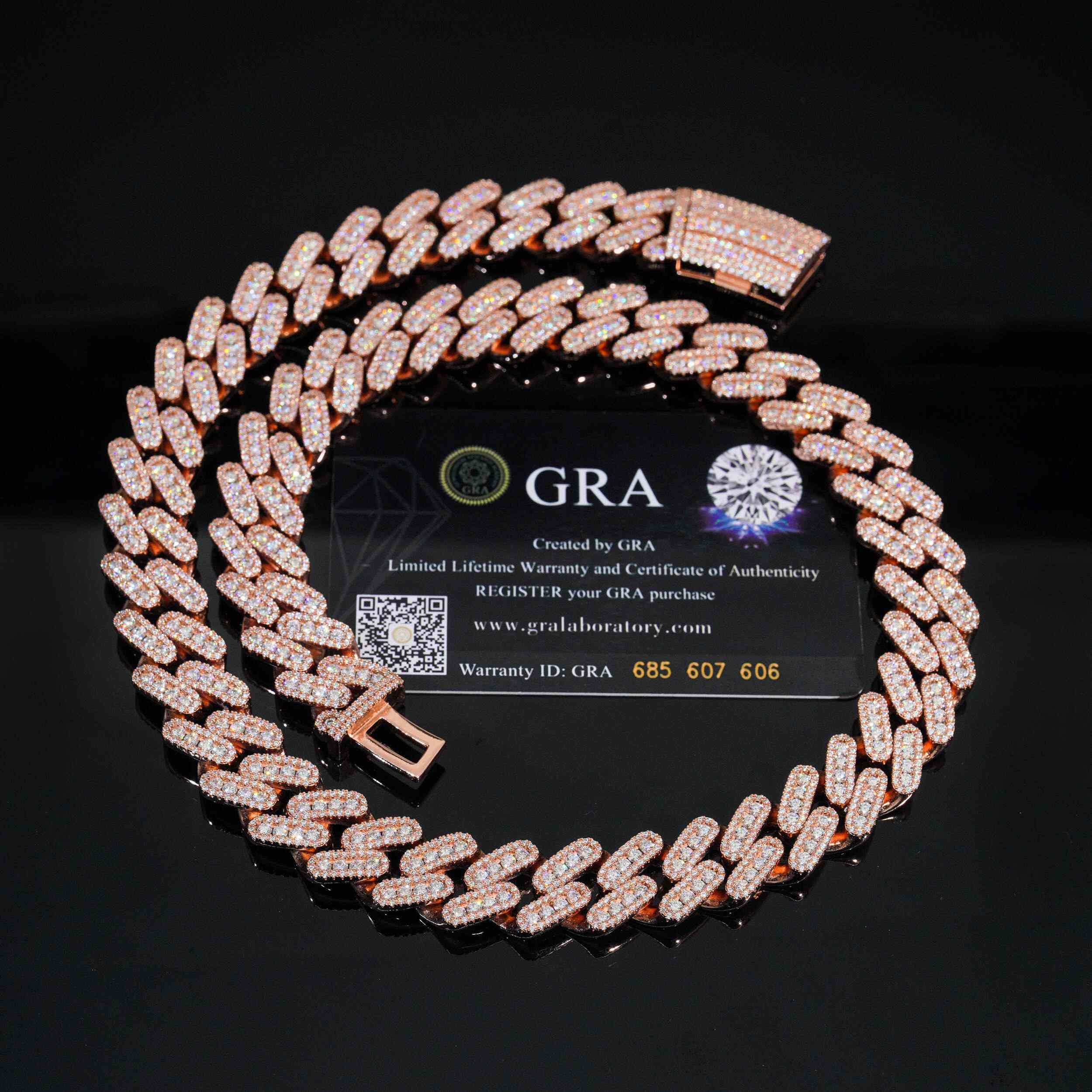 15MM S925 Silver Round Stone VVS Moissanite Cuban Miami Link Chain Necklace