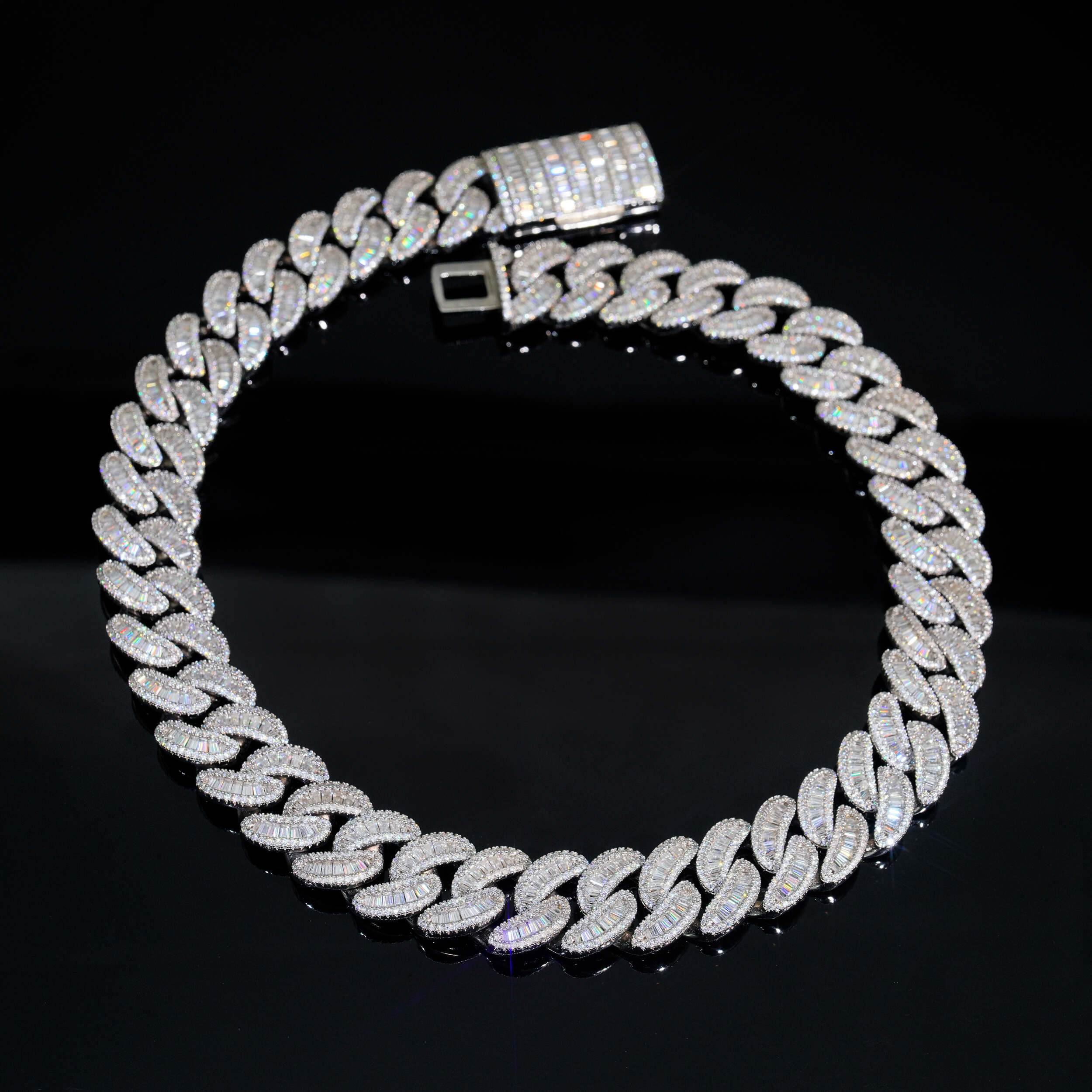 20MM S925 Silver Rectangular Stone VVS Moissanite Cuban Link Chain Main image