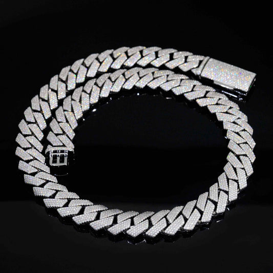 15mm 18mm 20mmIced Out Diamond Jewelry 925 Sterling Silver Fine Jewelry Necklaces VVS Moissanite Cuban Link Chain