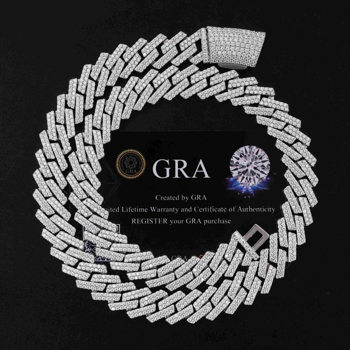 GL 14mm Silver Plated  VVS GRA Certified Moissanite Cuban Link Chain