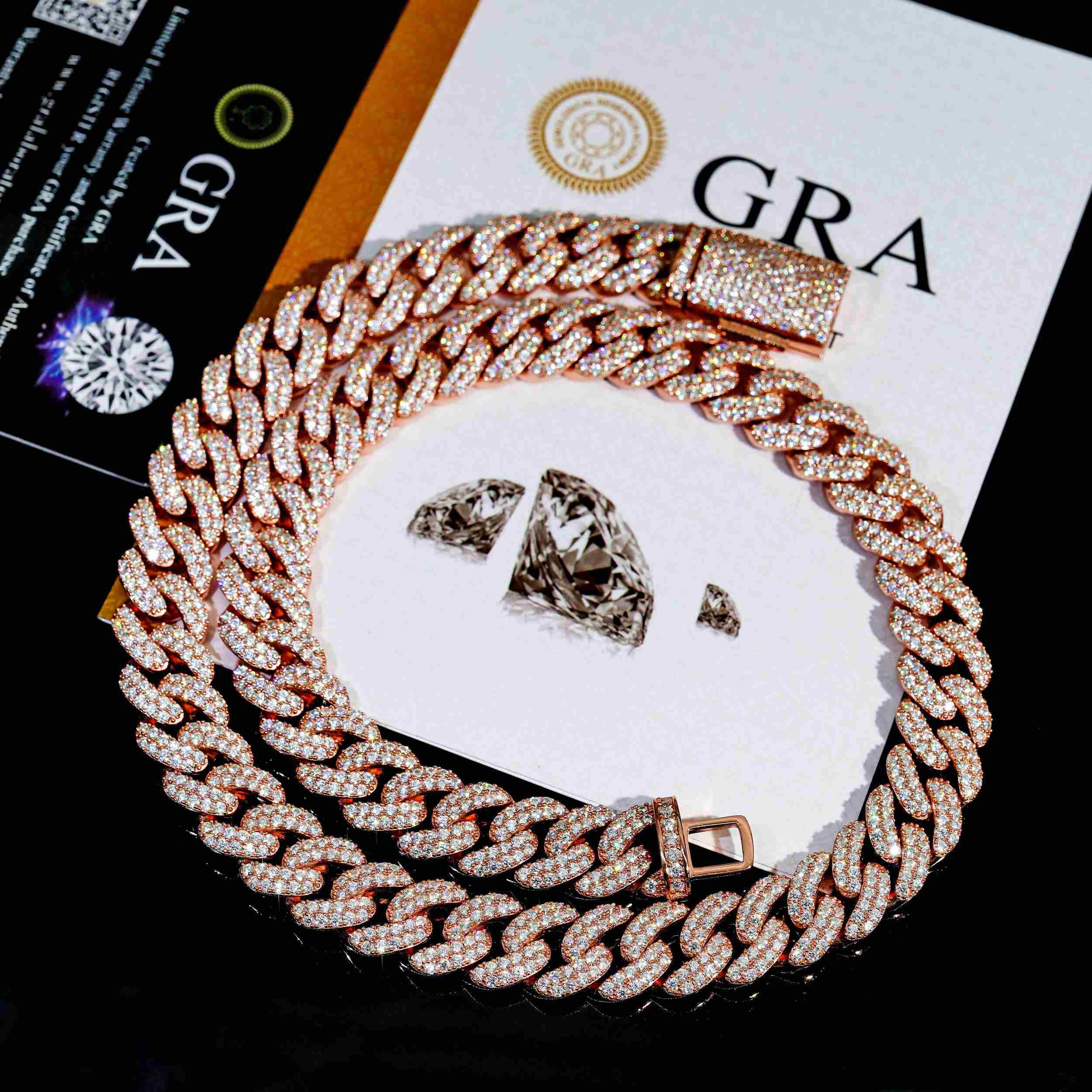 13MM S925 Silver 2 Rows HipHop Jewelry VVS Moissanite Miami Cuban Link Chain