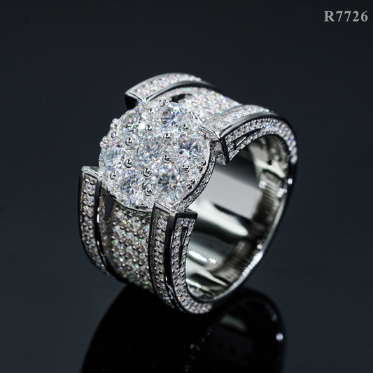 Fine Jewelry Iced Out Hip Hop Cuban Ring 925 Sterling Silver VVS Moissanite Diamond