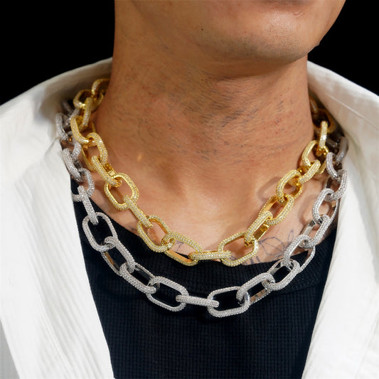 Interlocking brass zircon Cuban chain bracelet necklace