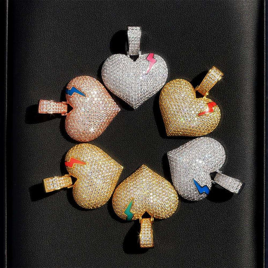 Four heart shaped brass zircon or 925 sterling silver moissanite pendants