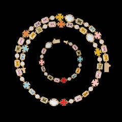 GL 5A Colored Zircon Combination White Opal Sparkling Necklace