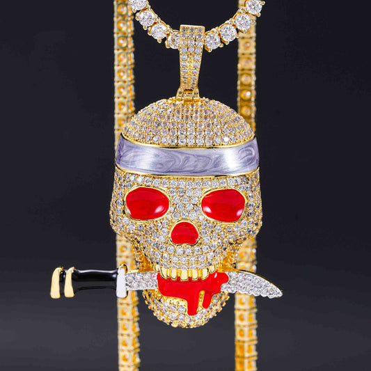 Skull eating knife Brass Zircon hiphop pendant