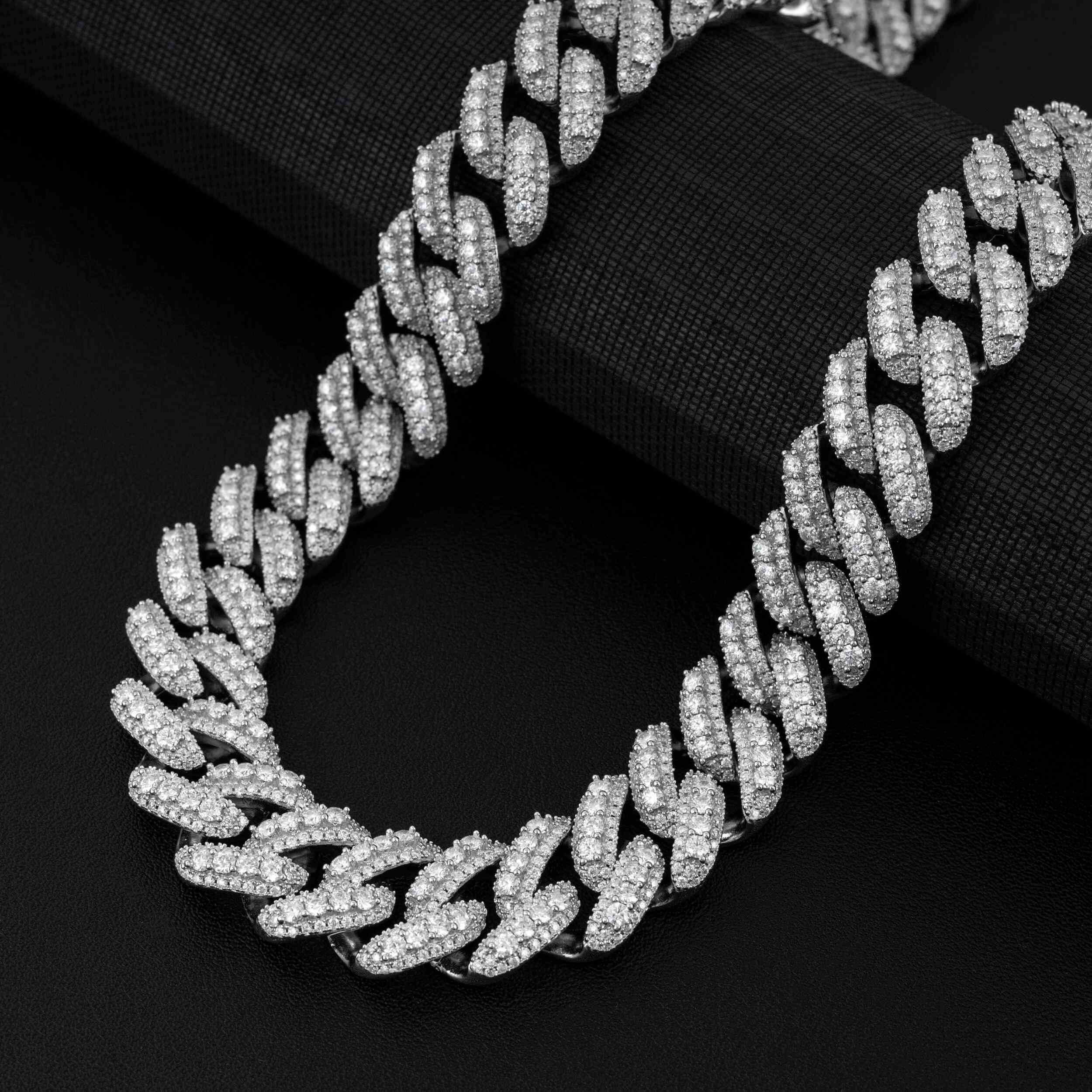 16MM S925 Silver Iced Out Jewelry Miami Cuban Link Necklace