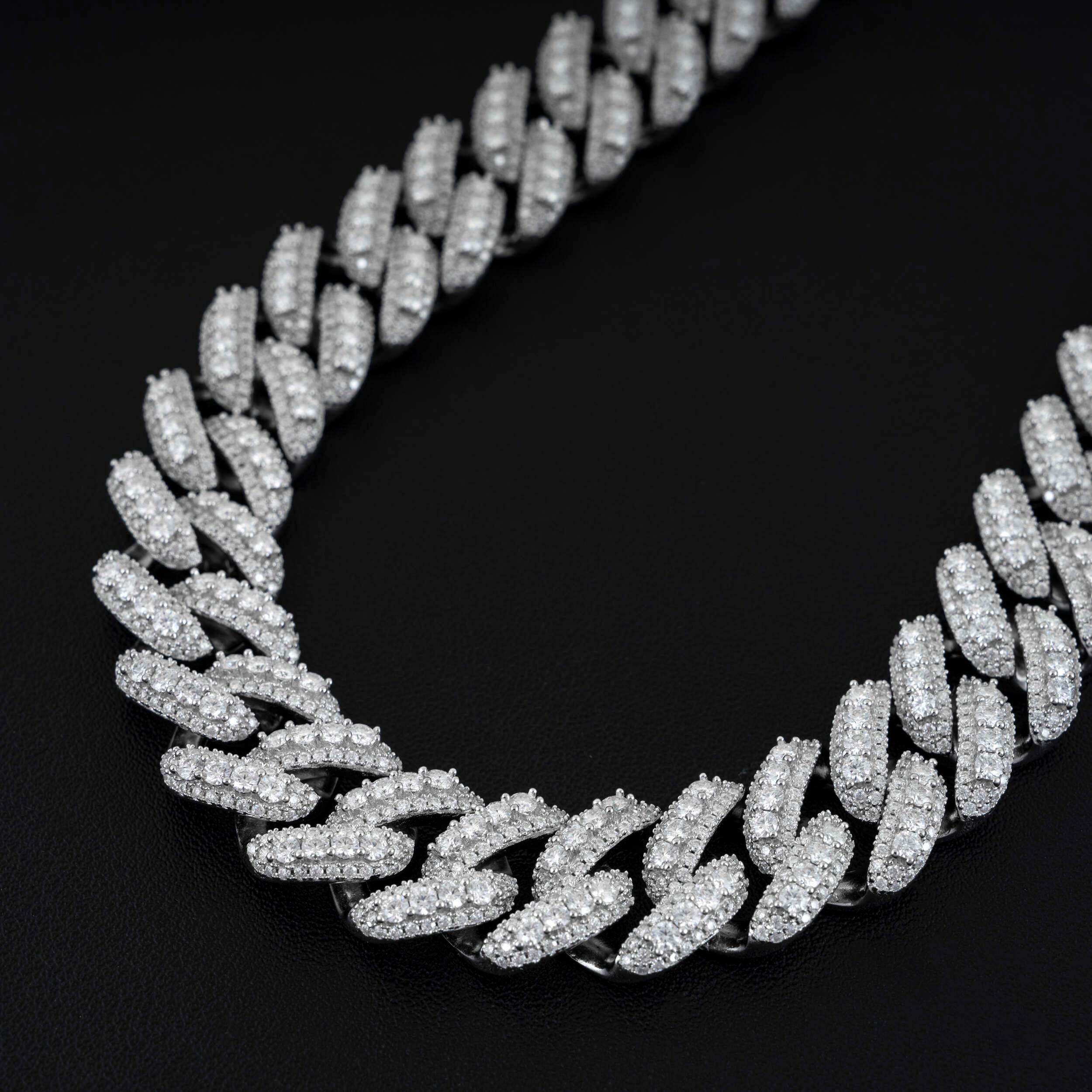 16MM S925 Silver Iced Out Jewelry Miami Cuban Link Necklace