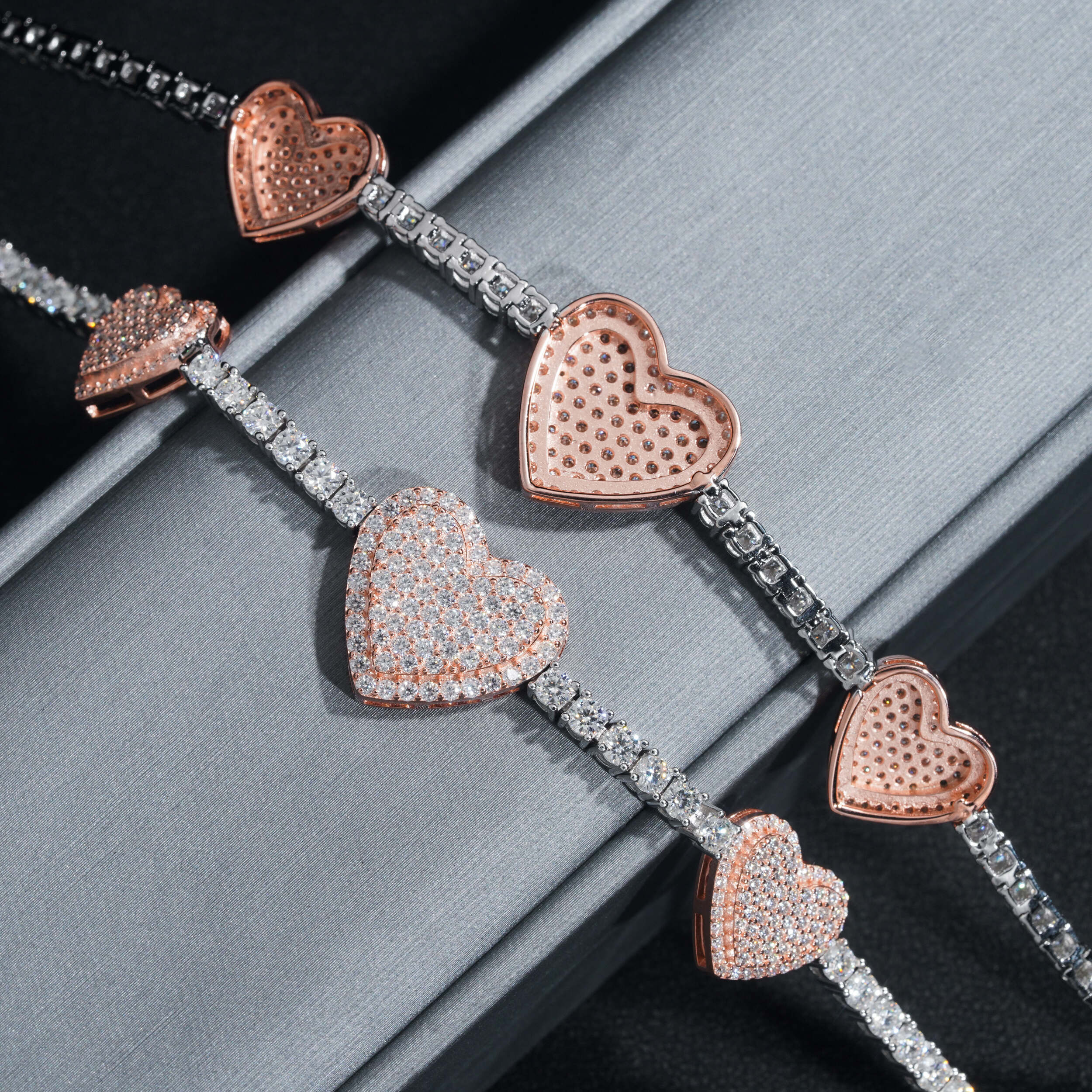 GL Heart Shaped 925 Silver VVS Moissanite Bracelet 3mm Tennis Chain