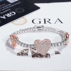 GL Heart Shaped 925 Silver VVS Moissanite Bracelet 3mm Tennis Chain