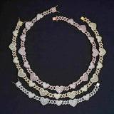 heart shape brass Zircon cuban chain necklace bracelets