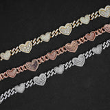 heart shape brass Zircon cuban chain necklace bracelets