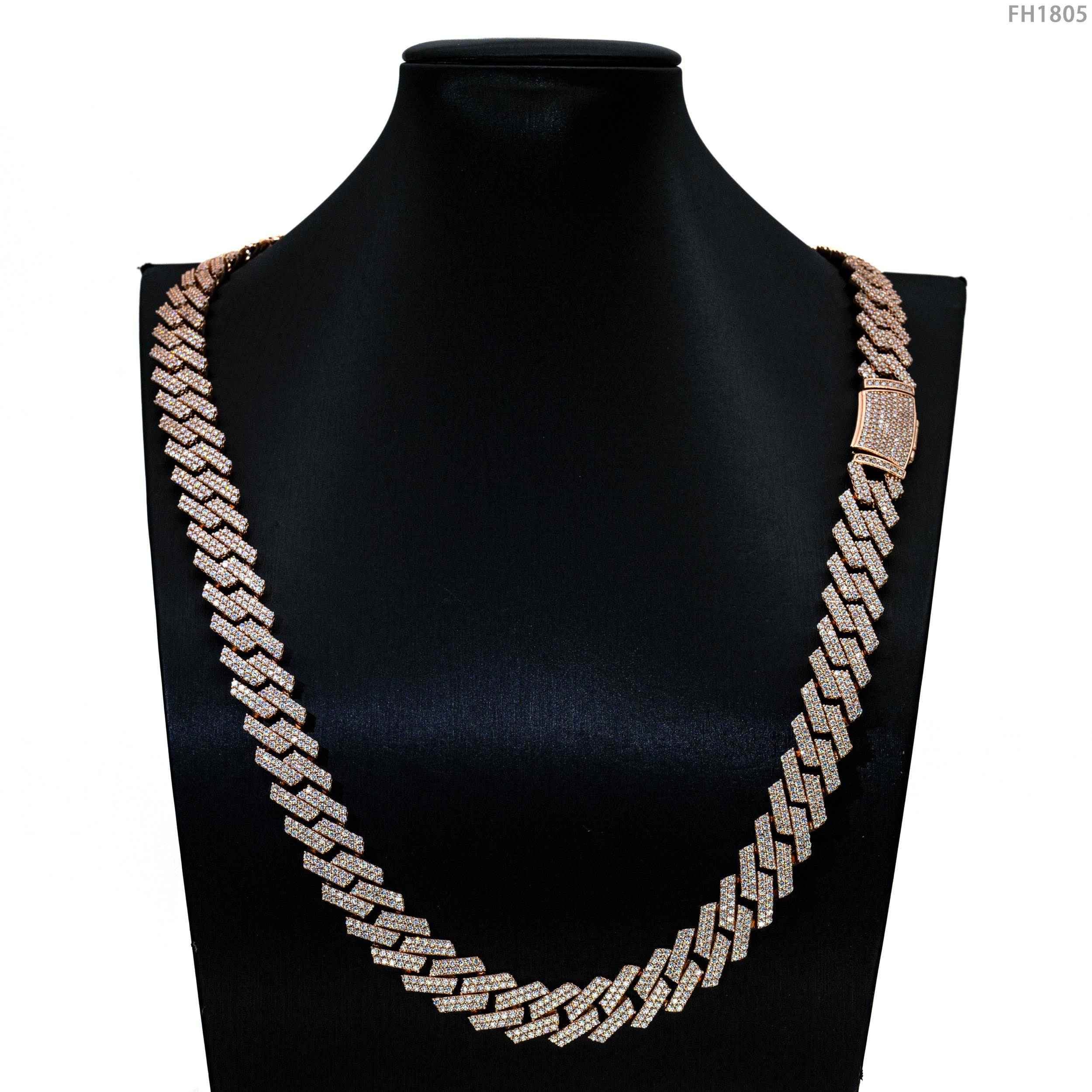 12MM S925 Silver 2 Rows VVS Moissnaite Edge Cuban Link Chain
