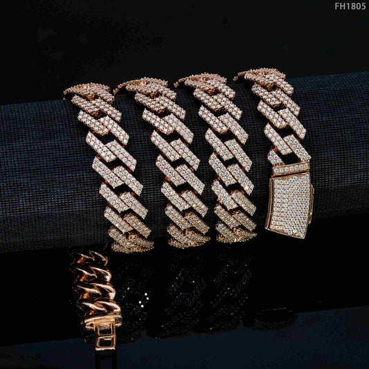 hip hop jewelry 925 silver sterling gold plated VVS moissnaite cuban link chain men's necklace Bracelet