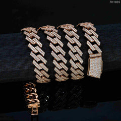 GL 12mm Silver Gold Plated Moissnaite Cuban Link Chain Men's Necklace Bracelet