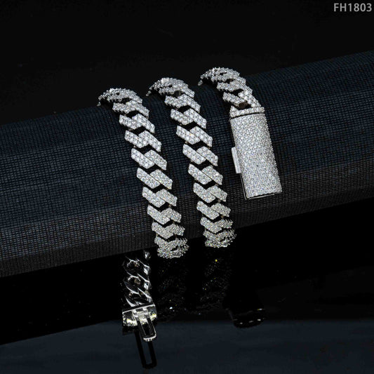 Necklaces 925 Sterling Silver VVS Moissanite Diamond Cuban Chain Hip Hop Necklace Bracelet