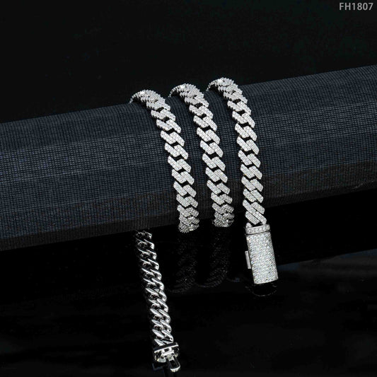 Pass Diamond Tester 8mm Two Rows Pass Diamond Tester Iced Out Hip Hop VVS1 Moissanite Cuban Link Chain Necklace Bracelet
