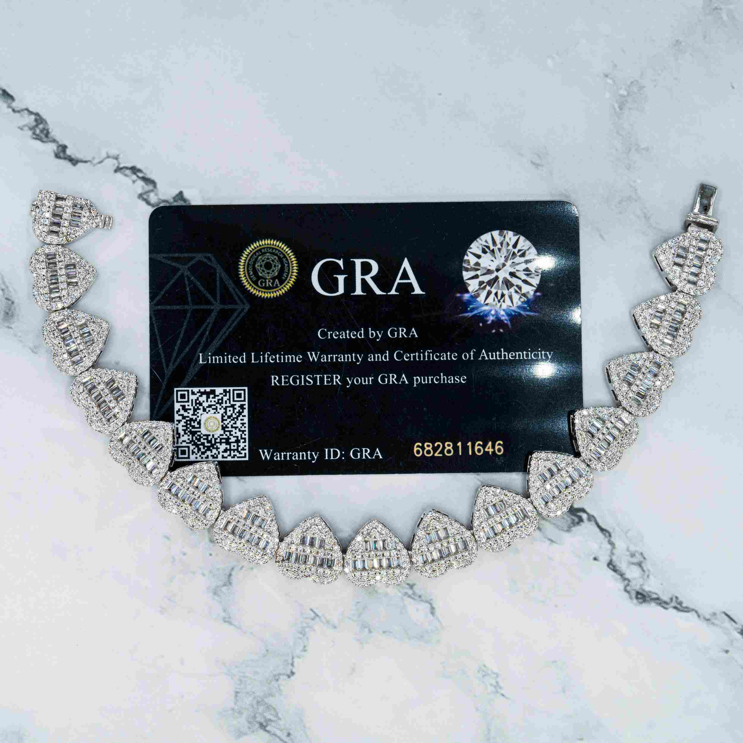13MM S925 Silver Heart Shape Hip Hop Iced Out VVS Moissanite Baguette Diamond Cuban Chain