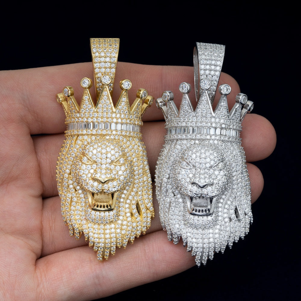 GL Rapper Rock Moissanite Silver custom lion head pendant