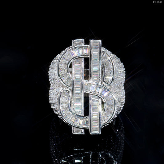 925 Sterling Silver VVS Moissanite Iced US Dollars Ring
