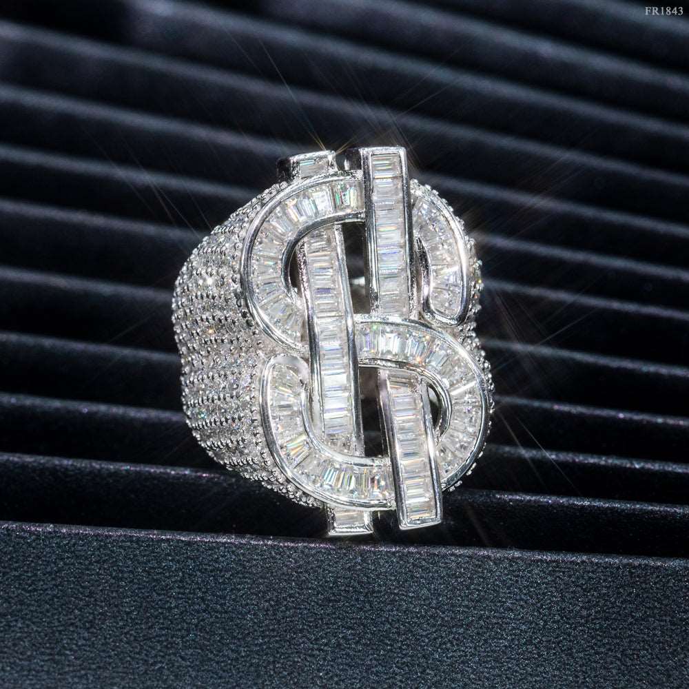 925 Sterling Silver Pass Diamond Tester VVS1 Baguette Moissanite Iced Out Hip Hop US Dollars Ring