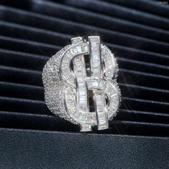925 Sterling Silver Pass Diamond Tester VVS1 Baguette Moissanite Iced Out Hip Hop US Dollars Ring