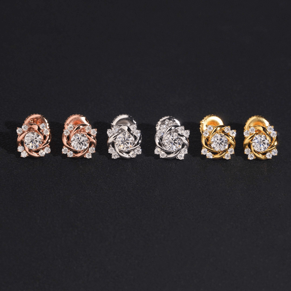 Hiphop Jewelry  925 Sterling Silver VVS Round Cut Moissanite Stud Earring