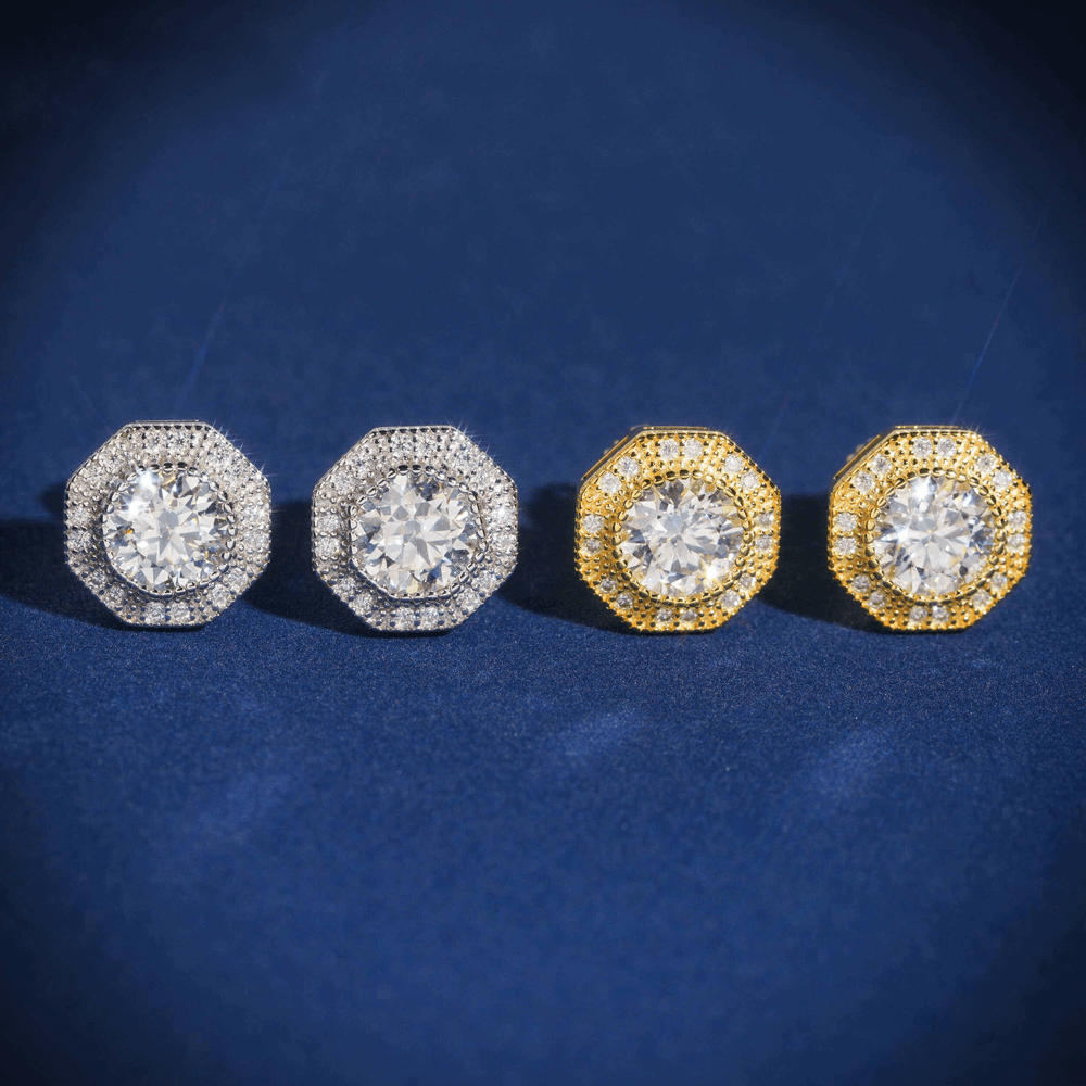 Hiphop Jewelry  925 Sterling Silver VVS Round Cut Emerald Cut Moissanite Stud pentagon Earring