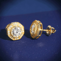 Hiphop Jewelry  925 Sterling Silver VVS Round Cut Emerald Cut Moissanite Stud pentagon Earring