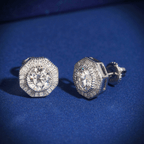 Hiphop Jewelry  925 Sterling Silver VVS Round Cut Emerald Cut Moissanite Stud pentagon Earring