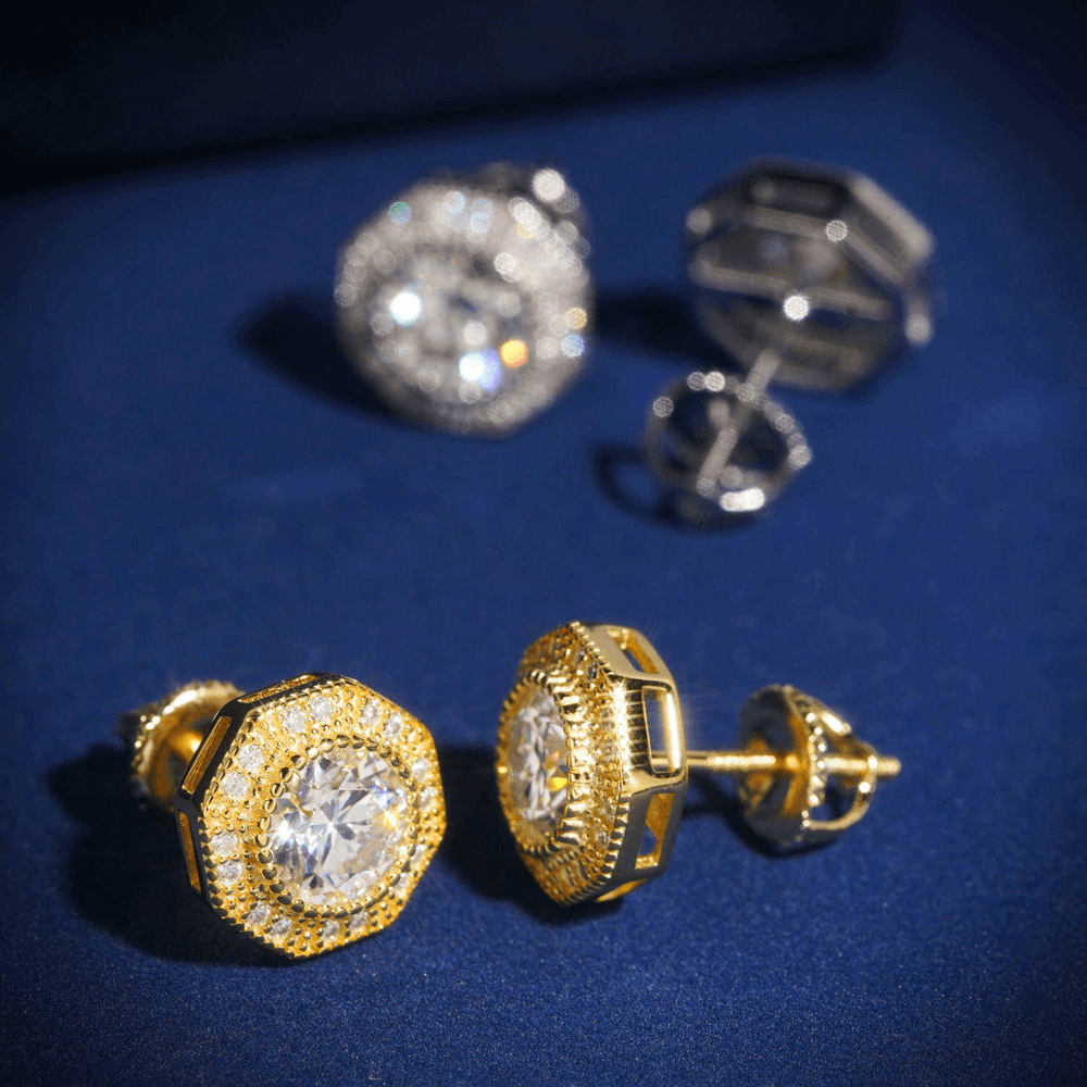 Hiphop Jewelry  925 Sterling Silver VVS Round Cut Emerald Cut Moissanite Stud pentagon Earring