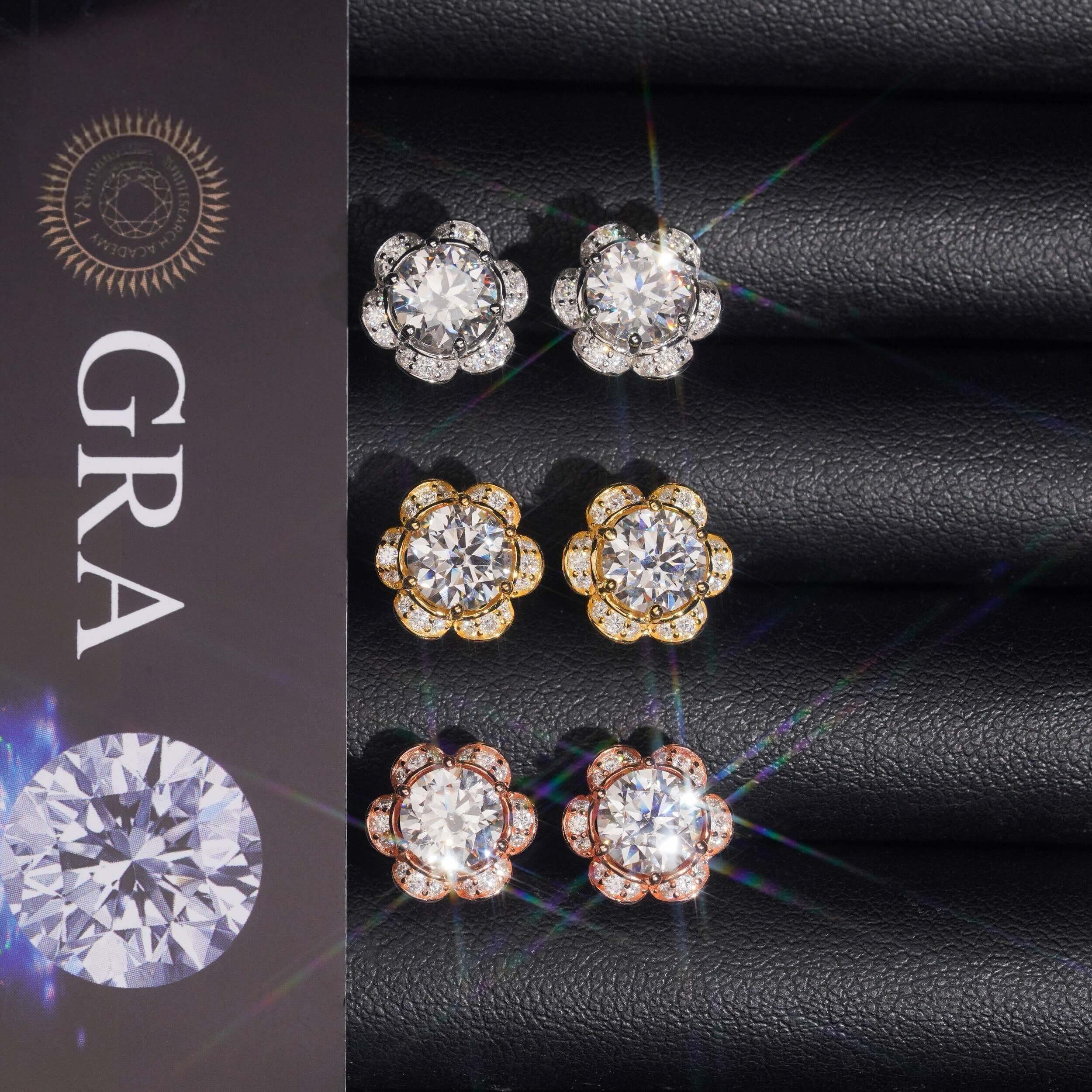GL Hiphop Jewelry  925 Sterling Silver VVS Round Cut Emerald Cut Moissanite Stud Flower Shape Earring Secondary image